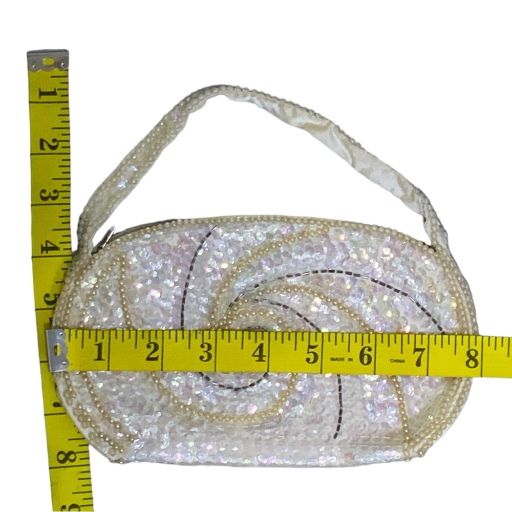 La Regale Vintage Evening Clutch Bag 1960 Pearl Beaded Sparkle Sequin Off White - Picture 4 of 16